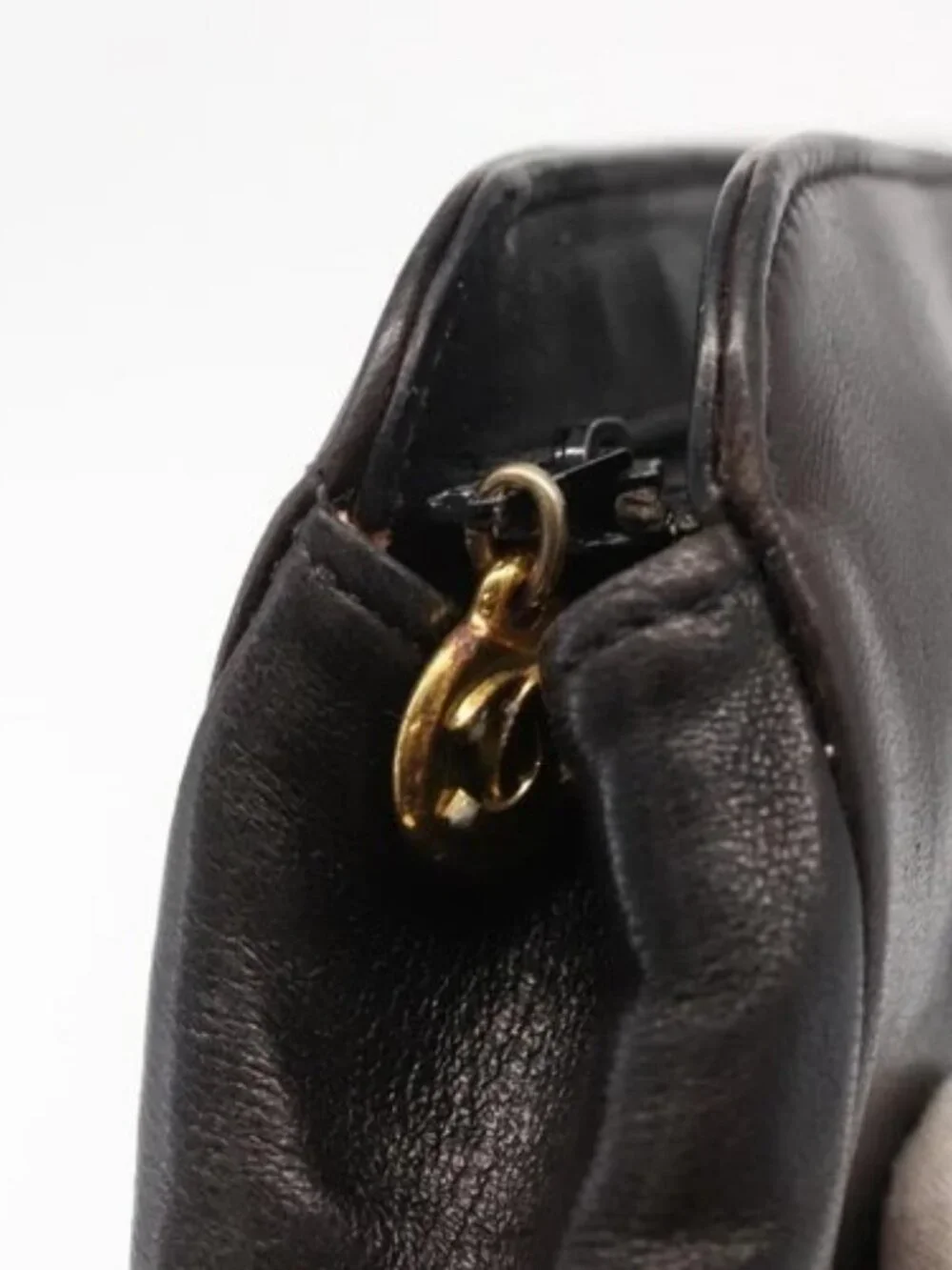 CHANEL Pouch Lamb Skin Black Gold CC Auth fm5050
